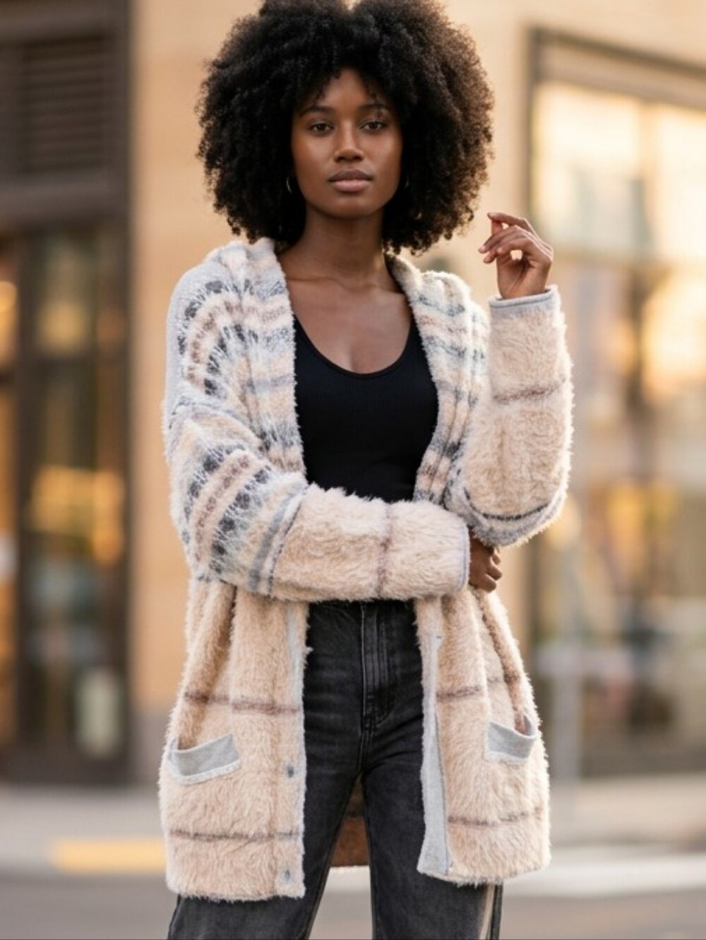 Free People Fair Weather Patterned Cardigan Neutral Combo Women’s Sz M